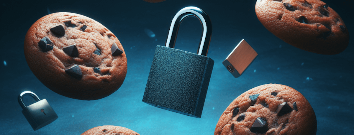 Padlocks and Cookies on a dark blue background with a white glow