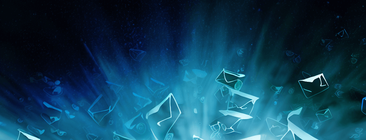 An artistic portrayal of emails flying through a blue ether